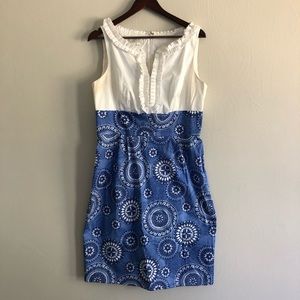 3/$21🍭 LondonTimes Cottonblend blue & white dress